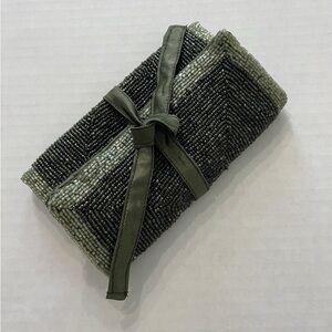 Beaded Jewelry Travel Bag Storage Pouch Organizer Tri Fold Tie Dark MultiGreen